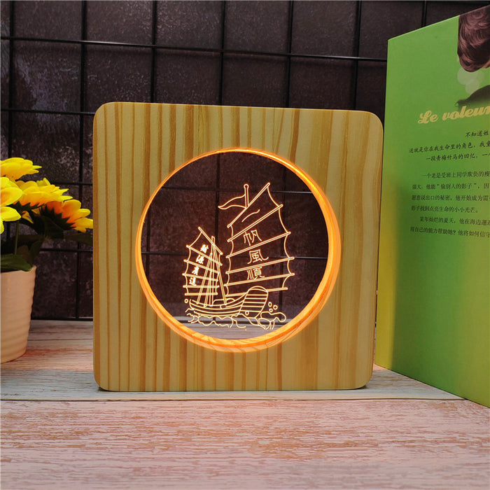 Ship Wood Frame 3D Optical Illusion Lamp