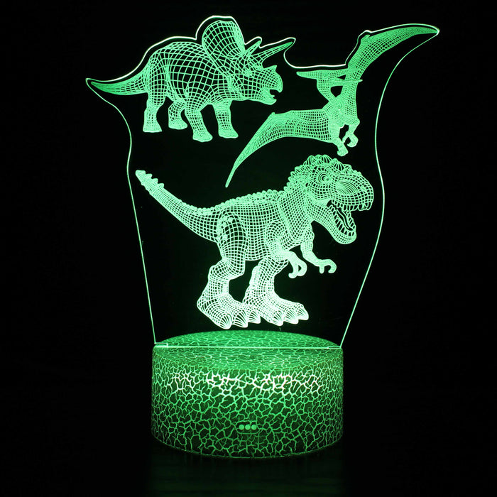 Cartoon Animated 3 Dinosaur 3D Optical Illusion Lamp